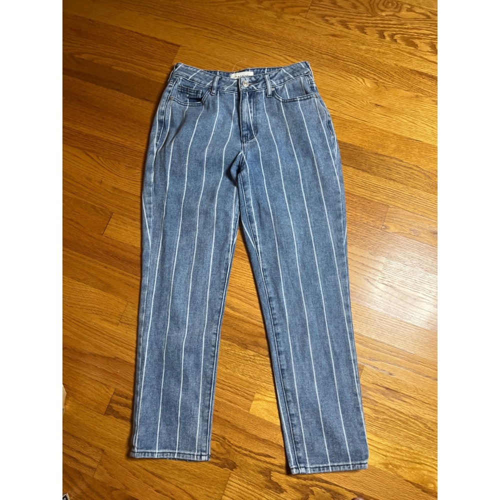 Pacsun Mom Jeans Blue White Stripe High Rise Straight Leg Women Size 25
